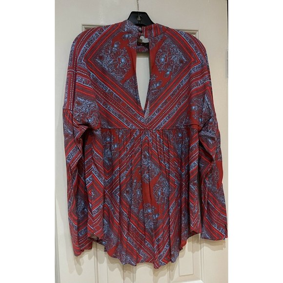 Free People Walking On A Dream Printed Tunic XS Cutout Bohemian Festival Blouse - Picture 5 of 8